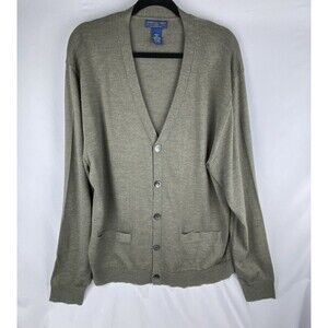 JOSEPH LYMAN Cardigan Sweater Mens XXL 100% Merino Wool Olive Green Long Sleeve